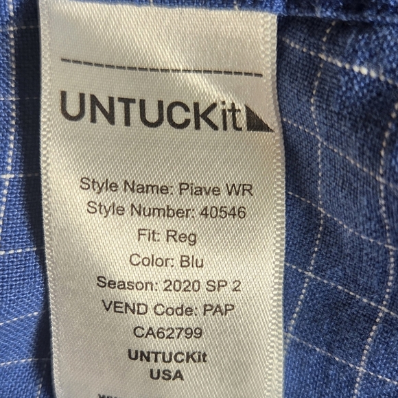UNTUCKit Men's 100% Linen Blue Grid Pattern Shirt Size L - Picture 7 of 10